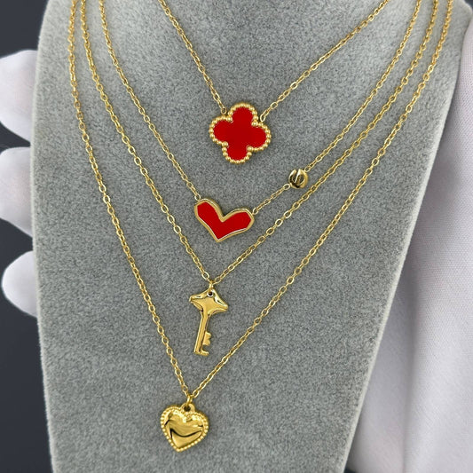 Heart and key necklace 18K gold plated stainless steel jewellery for her