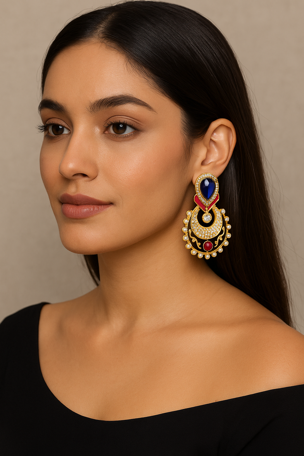 Royal Blue & Pearl Traditional Earrings – Handcrafted Ethnic Jewelry