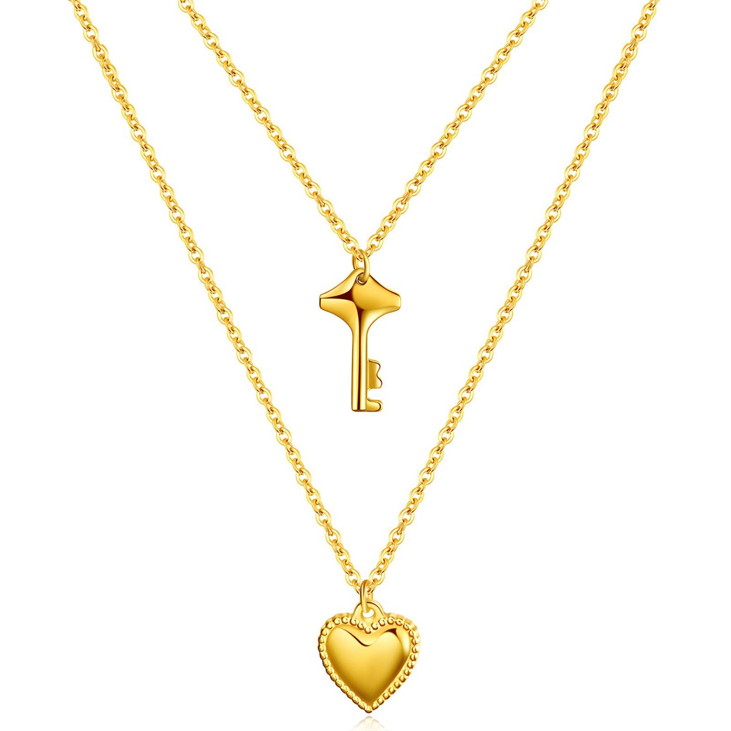 Heart and key necklace 18K gold plated stainless steel jewellery for her