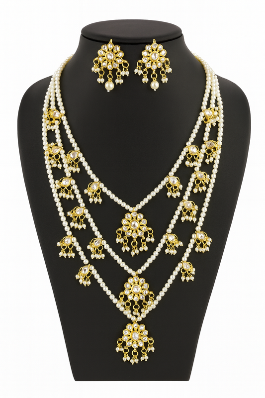 ZAVERI PEARLS Kundan Pearls Necklace Set For Women Bridal(with Earrings)