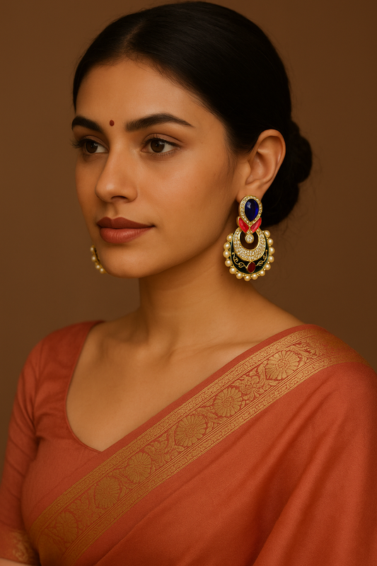 Royal Blue & Pearl Traditional Earrings – Handcrafted Ethnic Jewelry