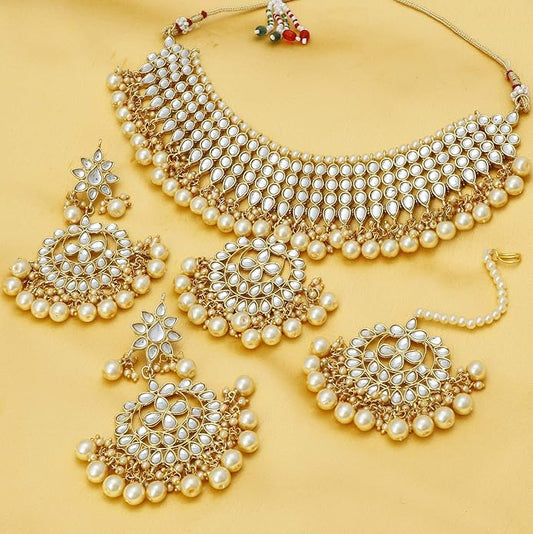Luxury Gold & Pearl Choker Bridal Jewelry Set