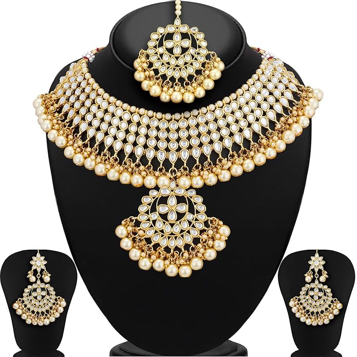 Luxury Gold & Pearl Choker Bridal Jewelry Set