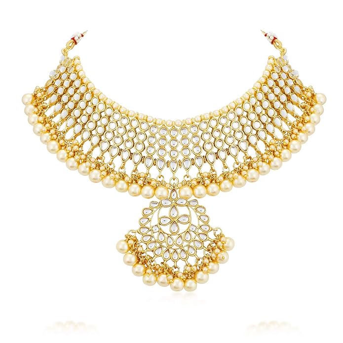 Luxury Gold & Pearl Choker Bridal Jewelry Set