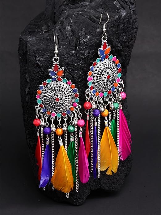 Bohemian Multicolor Dreamcatcher Feather Earrings