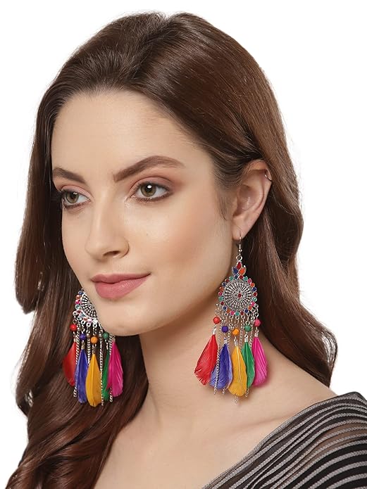 Bohemian Multicolor Dreamcatcher Feather Earrings