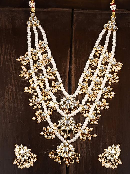 ZAVERI PEARLS Kundan Pearls Necklace Set For Women Bridal(with Earrings)