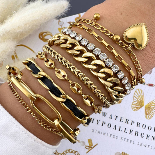 Hearts bracelet 18K gold plated stainless steel jewellery gift for her