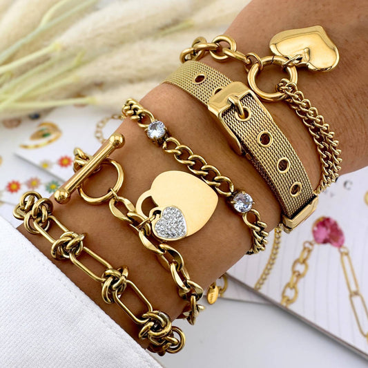Hearts bracelet 18K gold plated stainless steel elegant jewellery for women