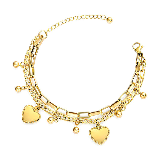 Hearts bracelet 18K gold plated stainless steel jewellery gift for her