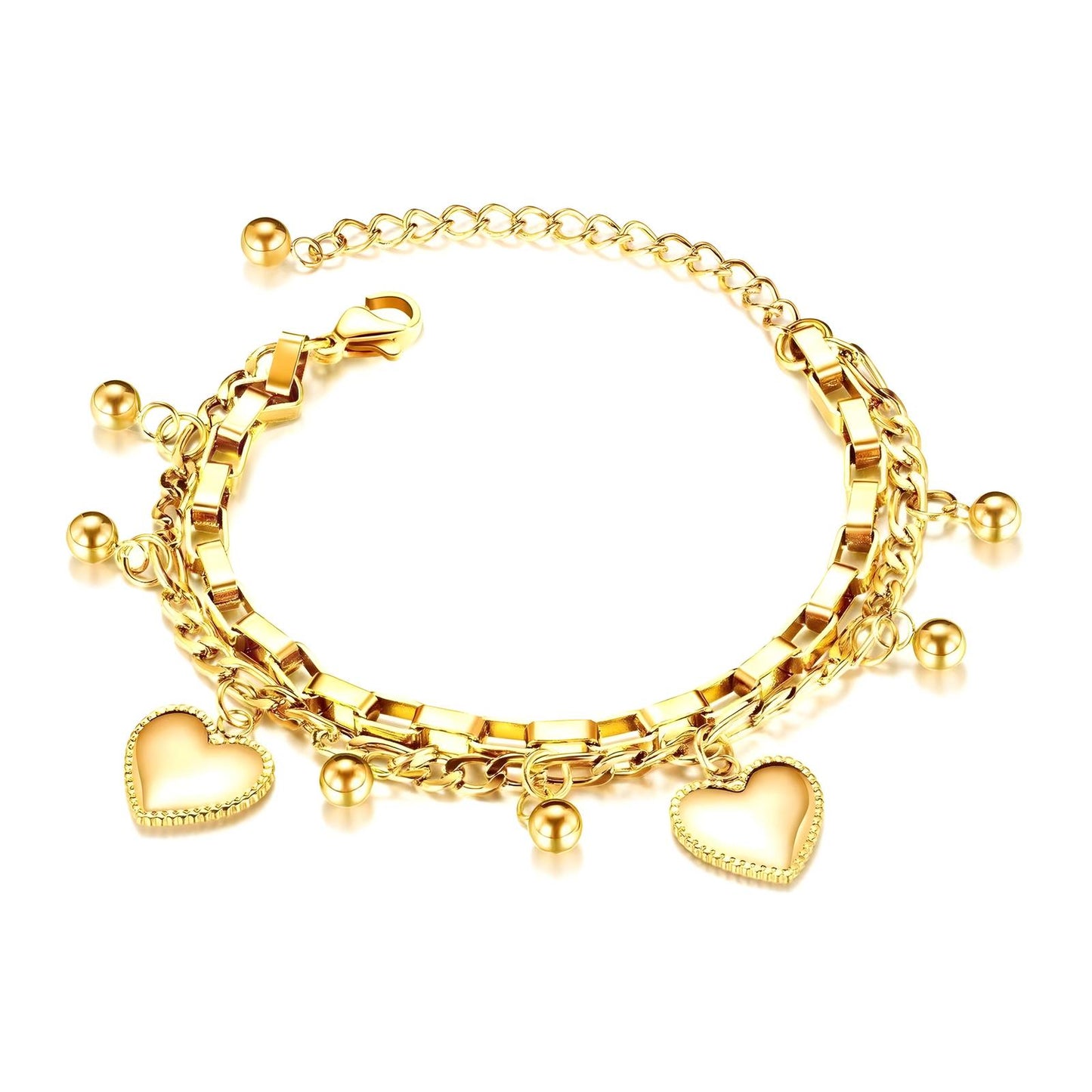 Hearts bracelet 18K gold plated stainless steel jewellery gift for her