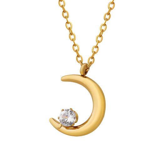 Crescent moon necklace 18K gold plated stainless steel jewellery for her
