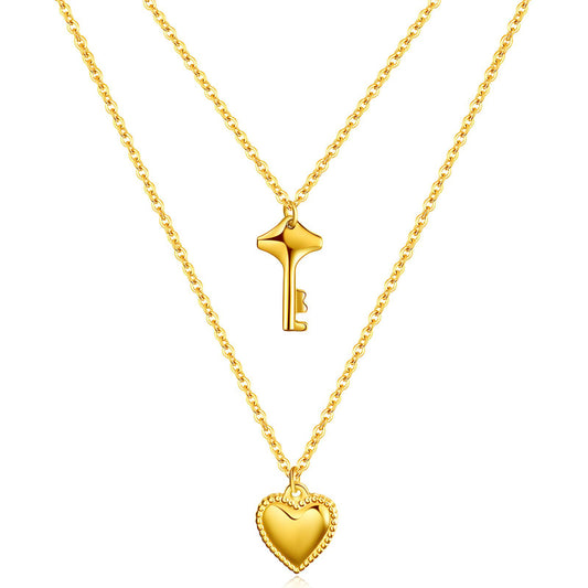 Heart and key necklace 18K gold plated stainless steel jewellery for her