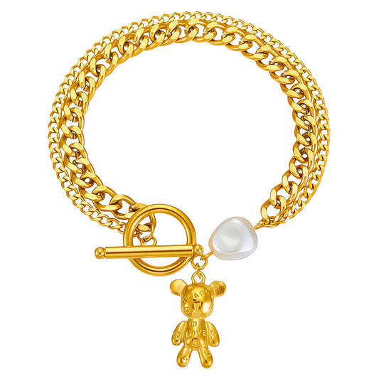 Bear Bracelet, 18K Gold Plated Steel