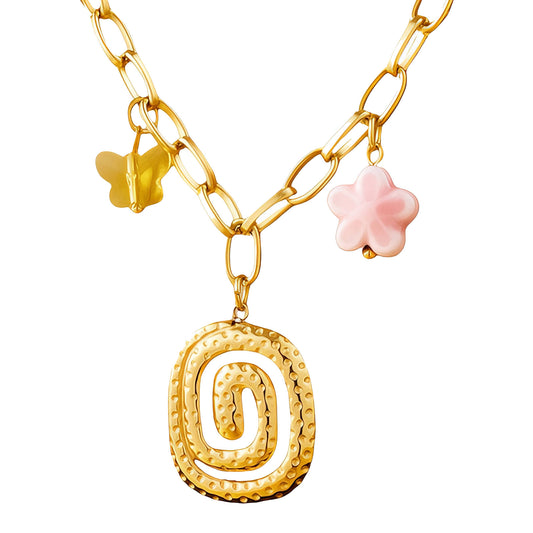 Flower necklace 18K gold plated stainless steel elegant jewellery for women