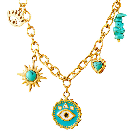 Designer evil eyes necklace 18K gold plated stainless steel jewellery