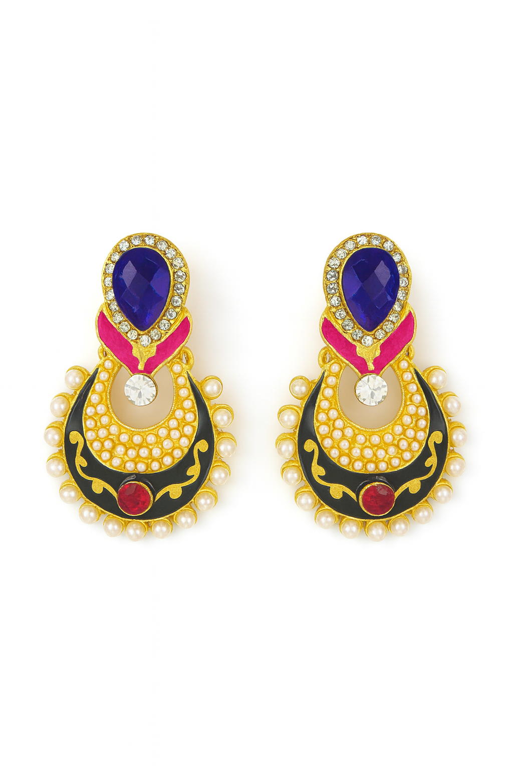 Royal Blue & Pearl Traditional Earrings – Handcrafted Ethnic Jewelry