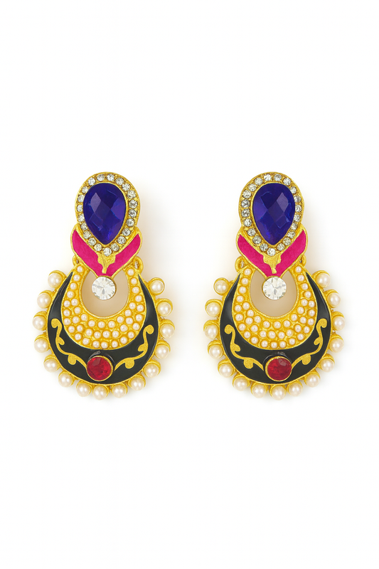 Royal Blue & Pearl Traditional Earrings – Handcrafted Ethnic Jewelry