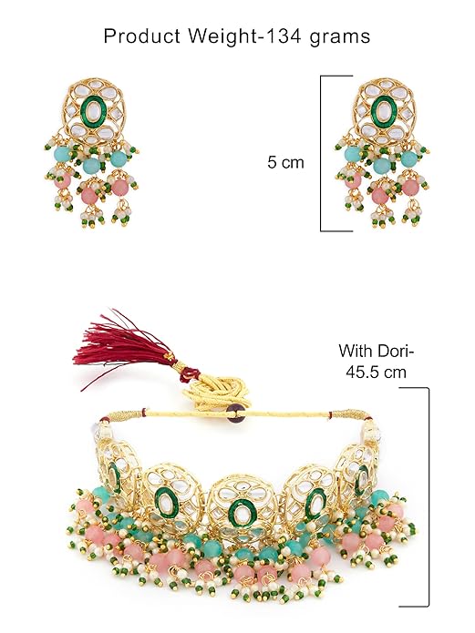 Multicolor Pearl & Gold Choker Jewelry Set