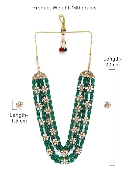 Emerald Green Beaded Layered Necklace Set (with Earrings)