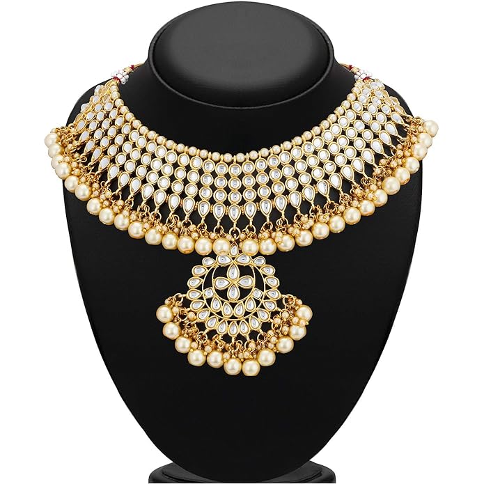 Luxury Gold & Pearl Choker Bridal Jewelry Set