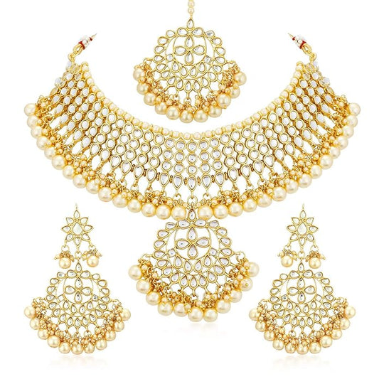 Luxury Gold & Pearl Choker Bridal Jewelry Set