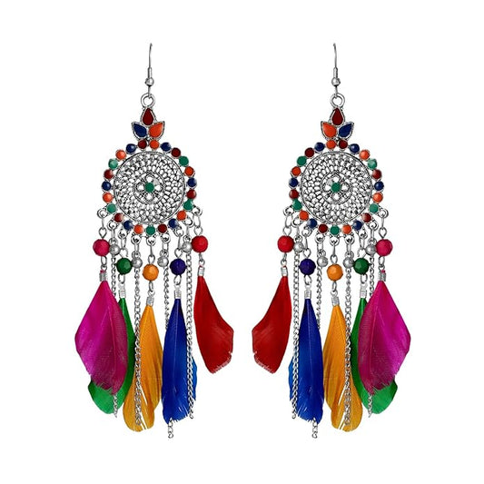 Bohemian Multicolor Dreamcatcher Feather Earrings