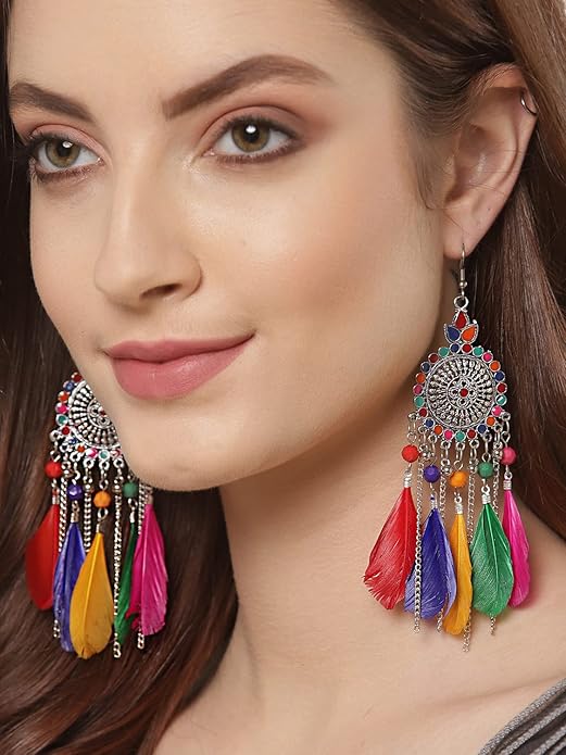 Bohemian Multicolor Dreamcatcher Feather Earrings