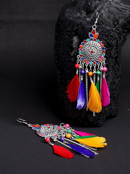 Bohemian Multicolor Dreamcatcher Feather Earrings