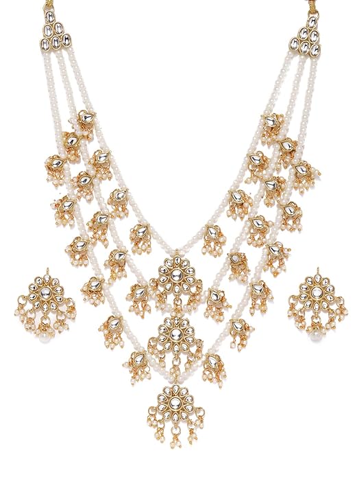 ZAVERI PEARLS Kundan Pearls Necklace Set For Women Bridal(with Earrings)